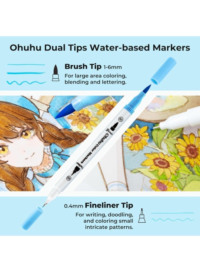 أوهوهو مجموعة أقلام رسم مائية من 36 لون باستيل غير قابلة للسيلان، قلم ماركر دقيق وفرش رسم فنية للأطفال والكبار واليوميات ومجلة الخط من اوهوهو، ماوي، متعدد الألوان - Image 2